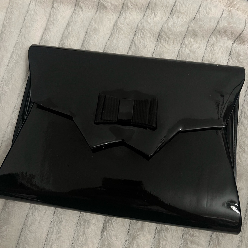 Vintage La Regale Black Patent Leather Evening Clutch | Sleek Retro Minimalist